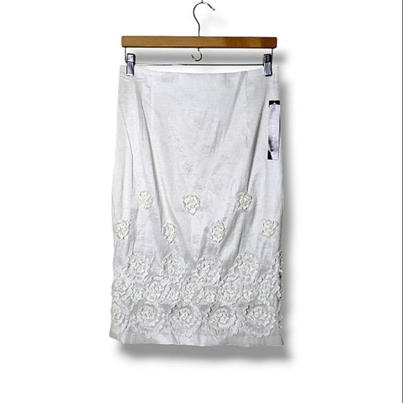 NWT Design Today’s Floral Appliqué Pencil Skirt Elastic-Back Pull-On White Sz L - Picture 1 of 9